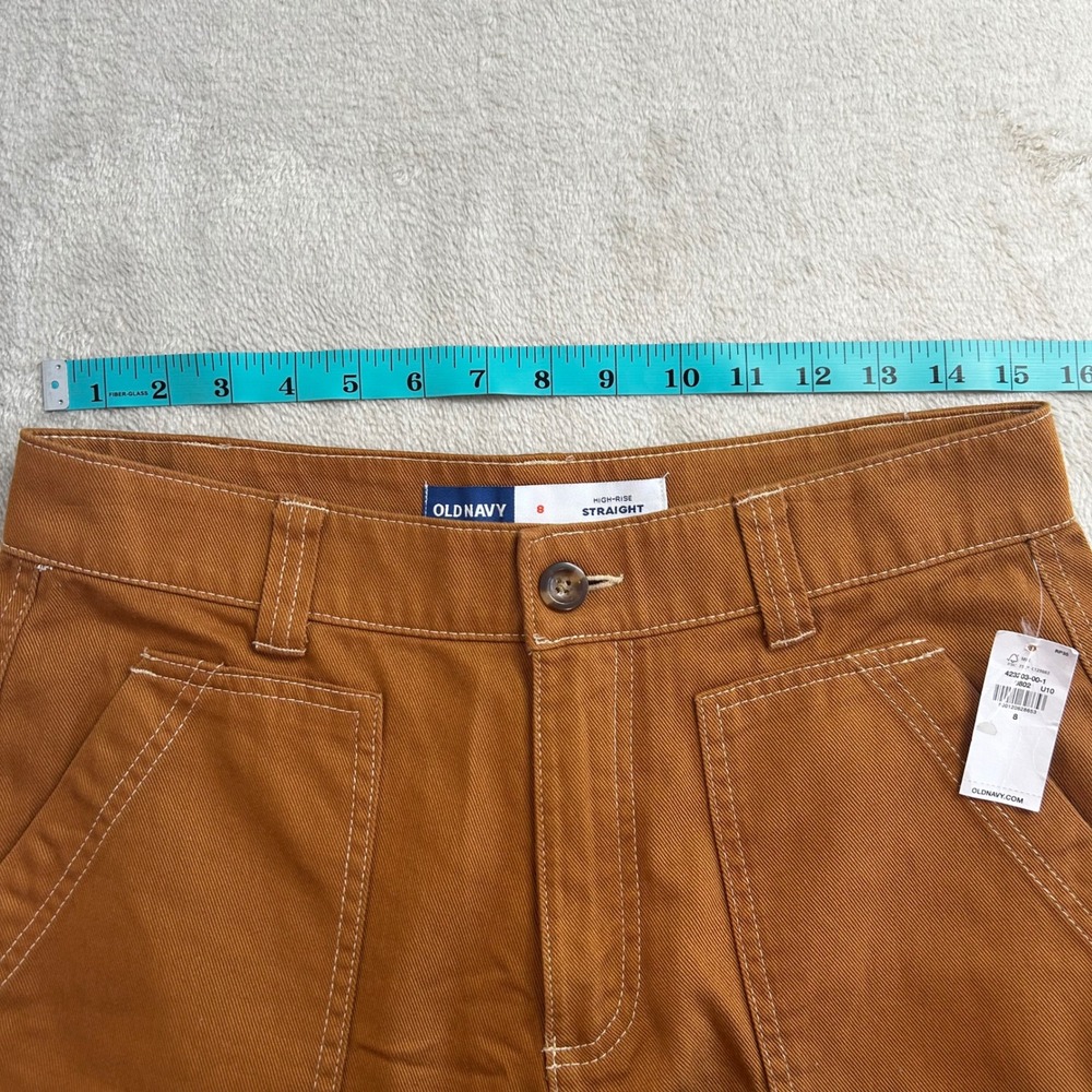 NWT Old Navy High Rise Straight Carpenter Pants 8 Brown Canvas Utility Workwear - Picture 4 of 8